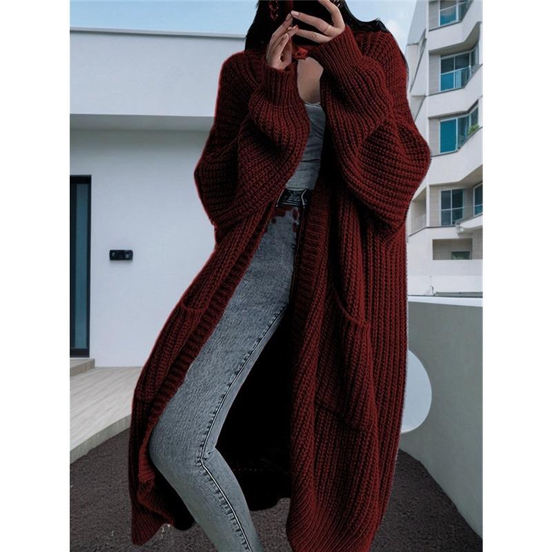 Cárdigan Largo de Punto para Mujer Oversize de Punto Grueso Abierto por Delante