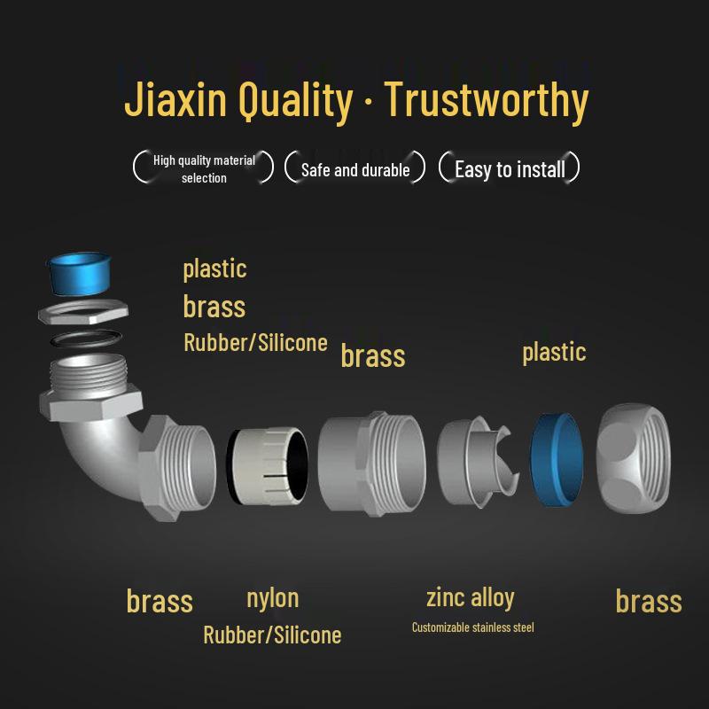 90° Metal Flexible Hose Elbow Locking Waterproof Connector with G1/2 Cable Gland