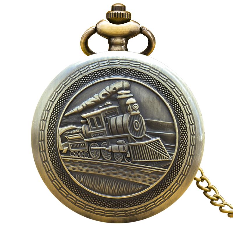

Vintage Bronze Clamshell Creative Locomotive Carved Necklace Quartz Pocket Watch Gift For Male And Female Students бронзовый