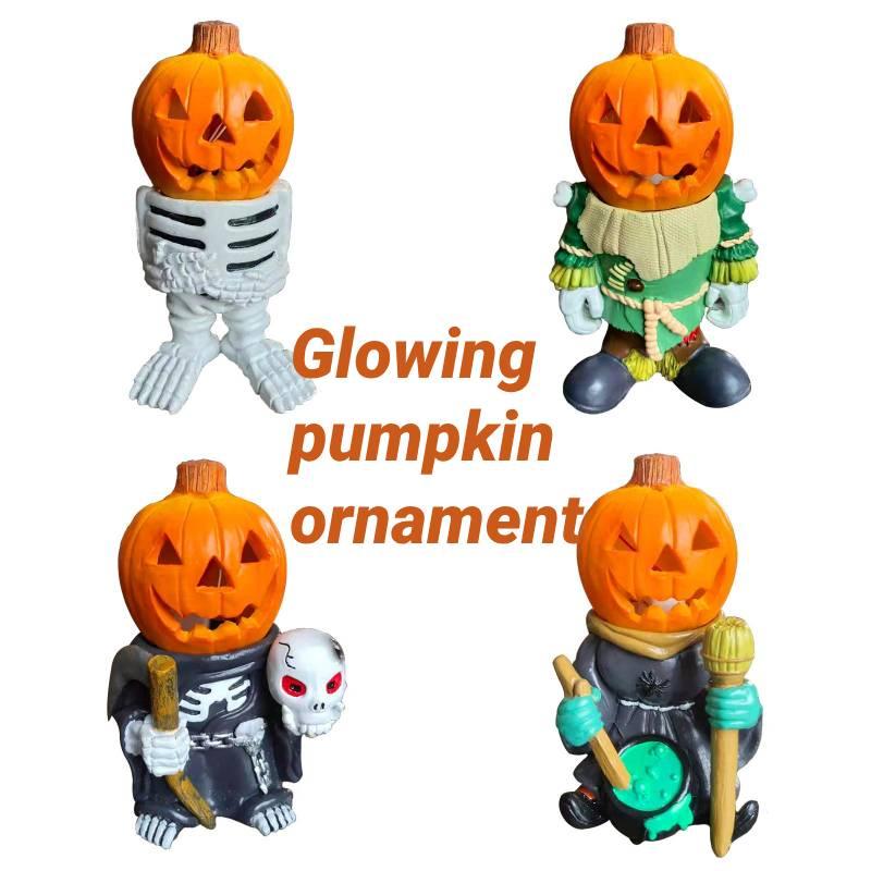 Pumpkin Resin Knight Halloween Decoration Figurine Light Garden Ornament Gift