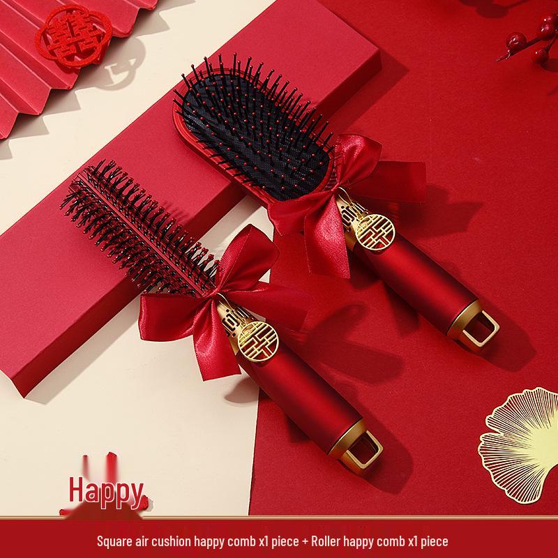Red Wedding Comb & Cushion Set: Bridal Dowry Gift Box with Mirror