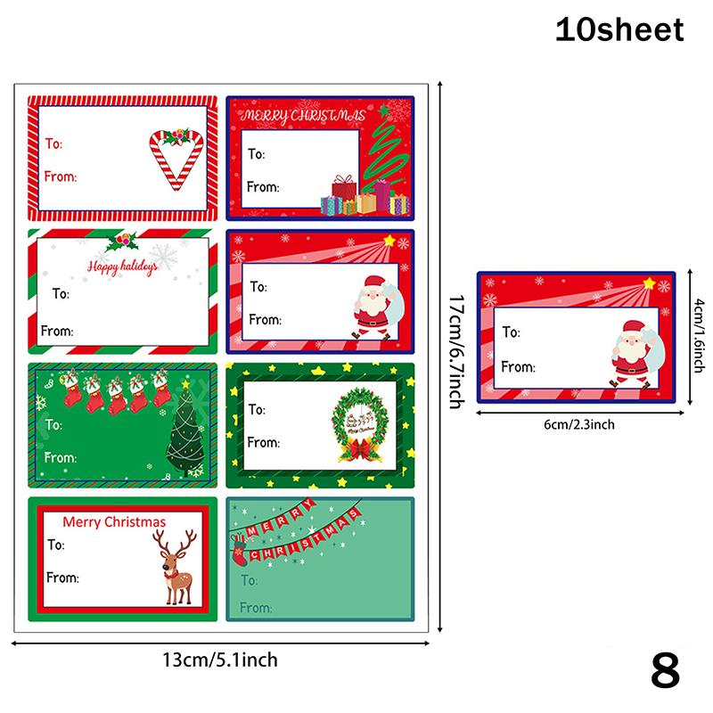 10 Sheets Christmas Tags Multiple Design Gift Sticker Name Tag With Santa Snowman Xmas Tree Reindeer Holiday Decoration Tag