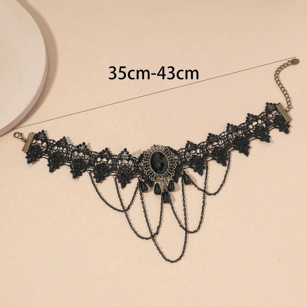Fashion Personality Retro Jewelry Black Lace Clavicle Chain Female Exaggerated Lace Necklace Accessories