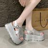 Fashion 8CM Summer Sandals Wedge Heel Sneakers New Women Beach Flip Flop High Platform Casual Sandals Hollow Breathable Walking Slippers