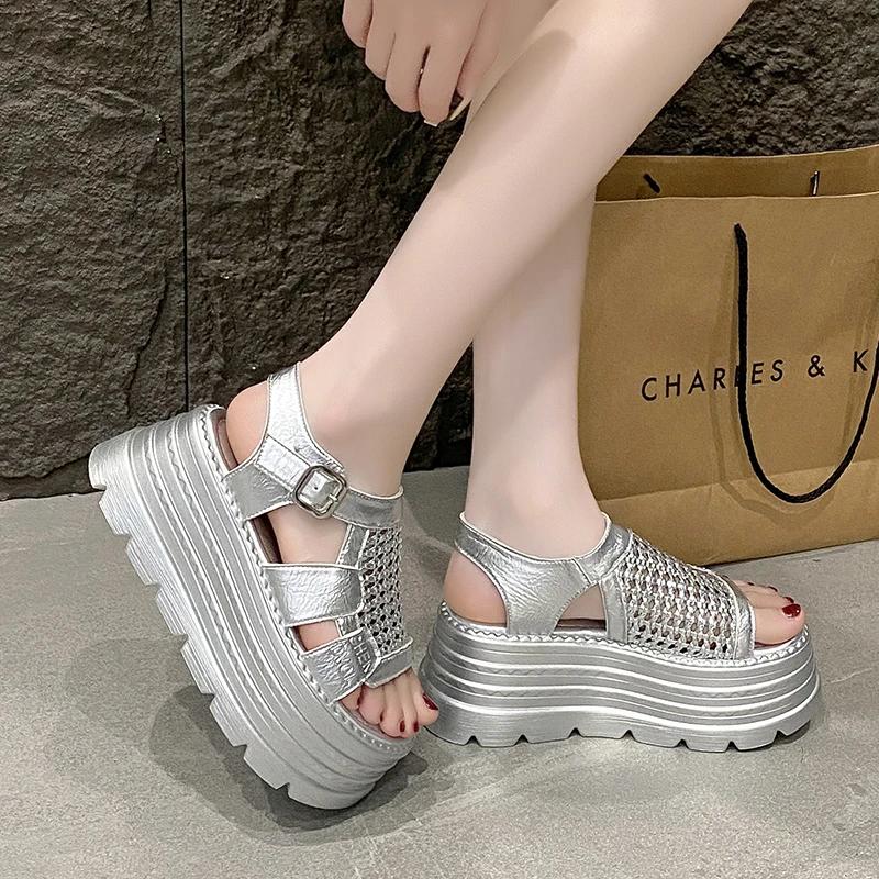 Fashion 8CM Summer Sandals Wedge Heel Sneakers New Women Beach Flip Flop High Platform Casual Sandals Hollow Breathable Walking Slippers