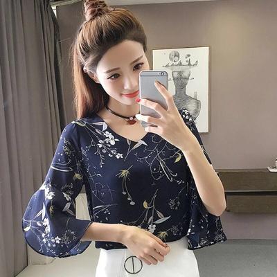 Chiffon Blouse voor Dames Vijfpuntsmouw Top voor Zomer Nieuwe Grote Maat Dames Lichtelijk Mollig MM Losse Bloemen Basis Blouse
