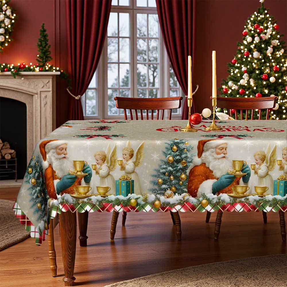 Christmas Round/Square Table Cloth, Santa Claus Snow Pattern, Table Decoration Cloth, Festive Atmosphere