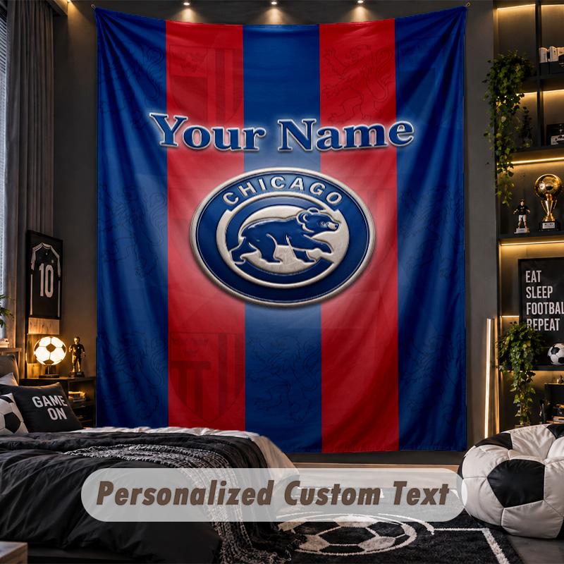 TapestryChicago Cubs Custom Name Text Personalized Wall Hanging Tapestry Home Wall Decor