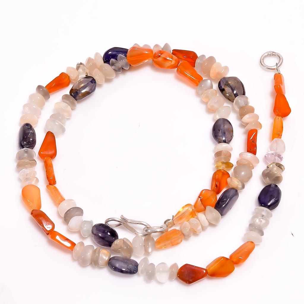 Natural Carnelian Iolite Moonstone Mix Shape Smooth Beads Necklace 4-9 Mm 17.5" UB-8470
