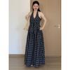 Plus-Size Women's French-Style Plaid Bow-Tie Halter Dress 2026 Summer Fashion Slimming Dress