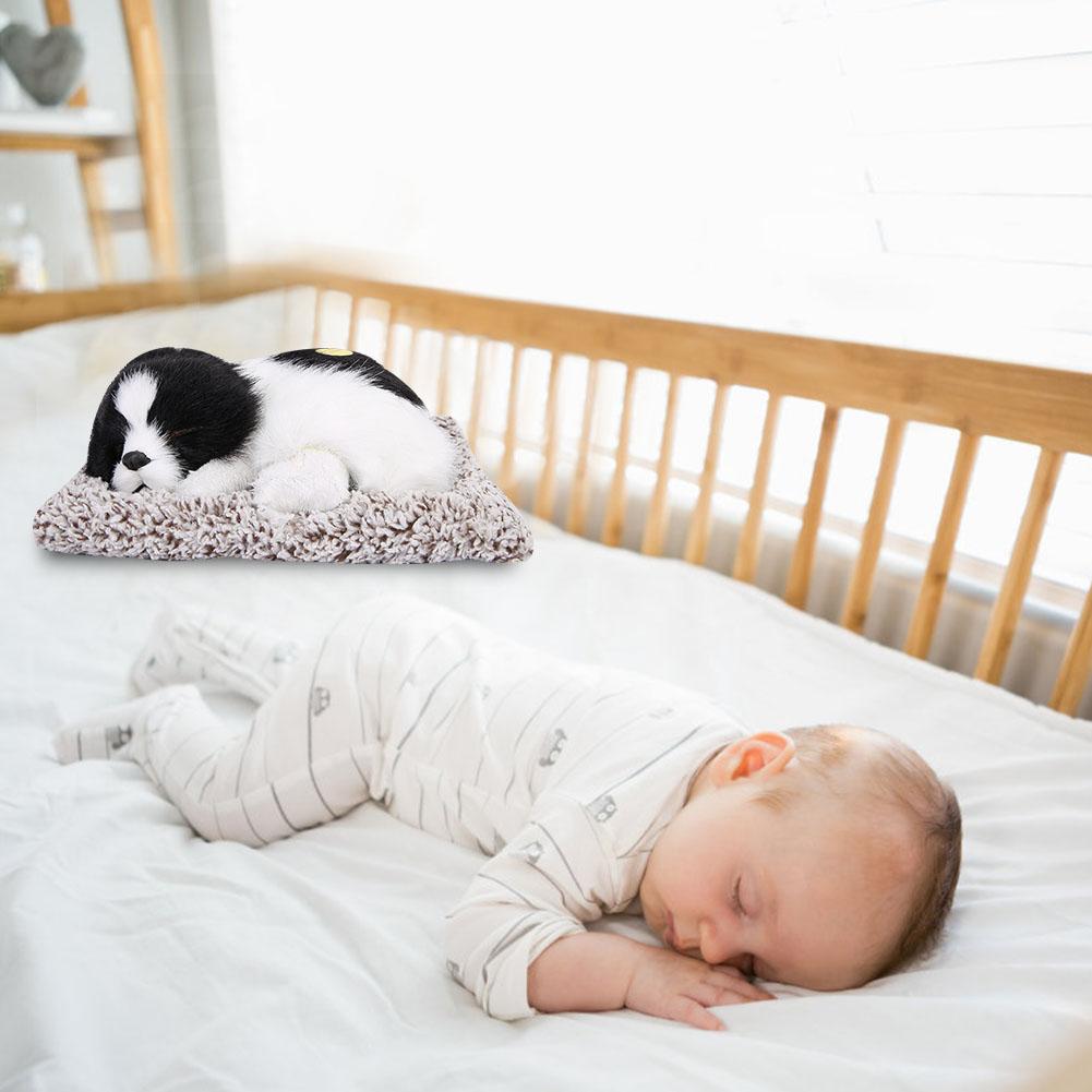 Simulation Sleeping Dog Puppy Ornament Animal Plush Toy Bamboo Charcoal Decor (Black+White)