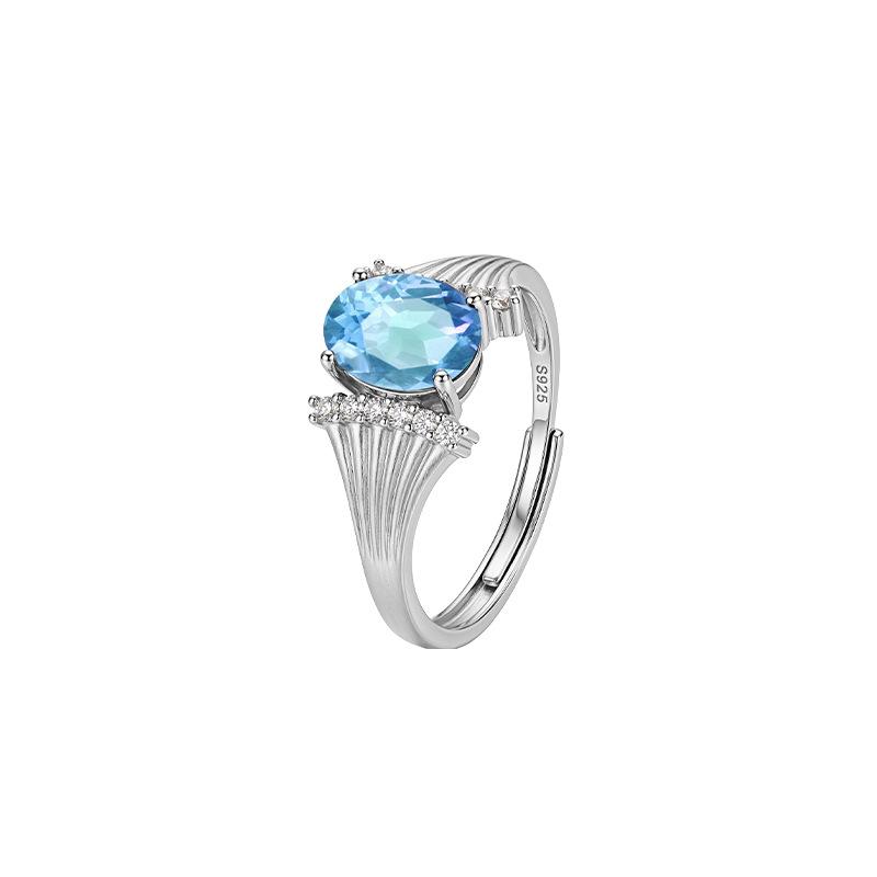 Natural crystal stone topaz ring S925 sterling silver texture brushed process niche design sense colored treasure women's ring