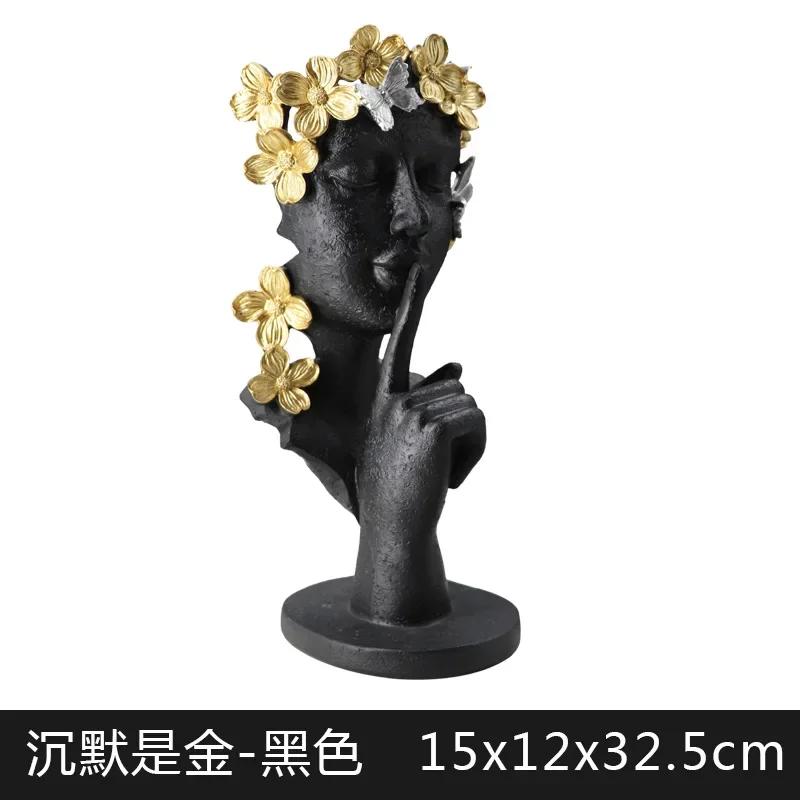 Pozłacana Rzeźba Portretowa Cisza Jest Złotem Girlanda Figurka Posążek Dekoracja Biurka Postać Żywice Ozdoby Abstrakcyjne Rękodzieło