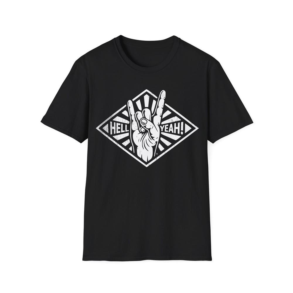 Hell Yeah T-Shirt, Heavy Metal Hard Rock Tee, Funny Slogan Top, Finger Horns