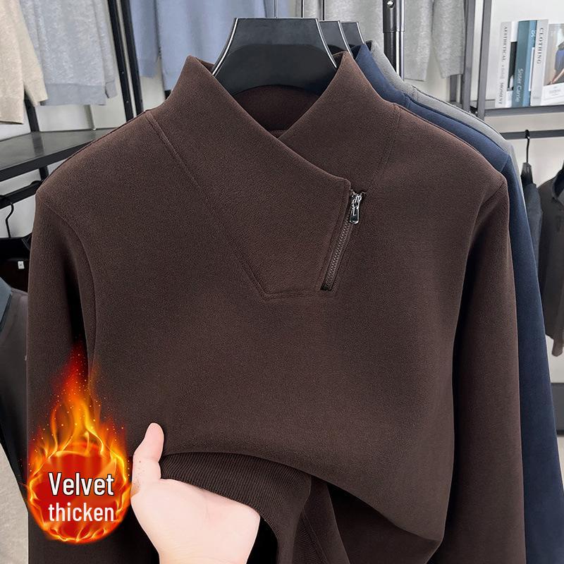 Men s Thickened Double-Sided Fleece Sweatshirt - 2025 Autumn/Winter, Solid Color, Semi-High Neck. XXXL (160-180 lbs recommended)