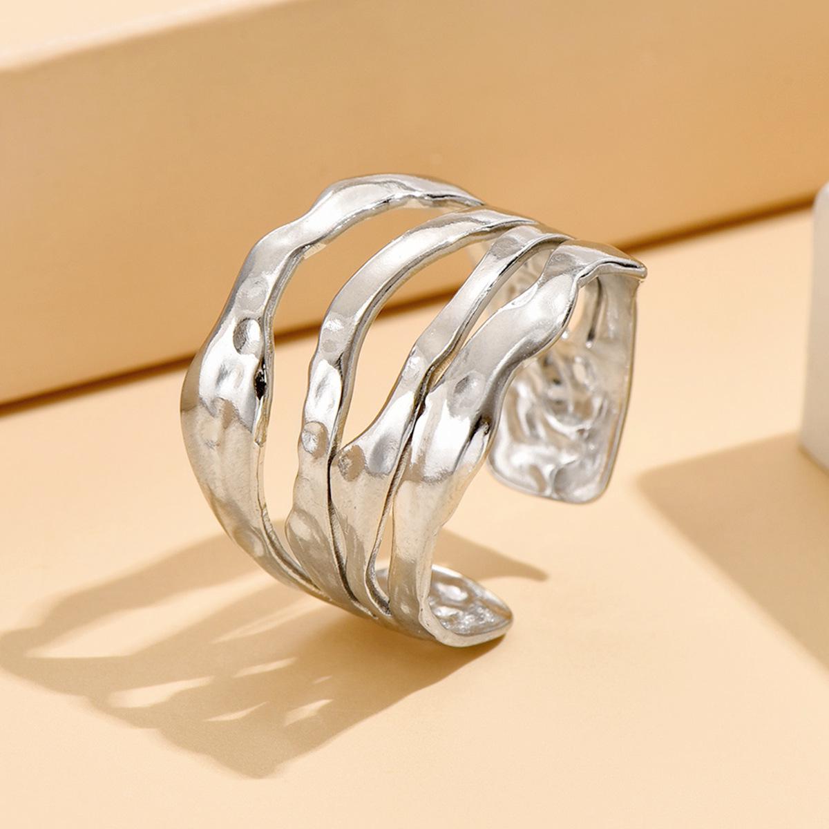 Retro Baroque Open Ring: Women s Titanium Steel with Irregular Lines, Gold-Plated