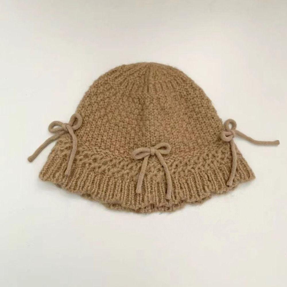 Basin Hat Bowknot Knitted Hat Warm Cap Winter Cap Casual Bucket Hat  Apparel Accessories