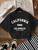 California Letter Print Crew Neck Tshirt American Retro Trend Casual For Unisex Summer Versatile Daily Top
