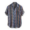 Men's casual fashion stripe printed Lapel short sleeve Slim Fit Shirt