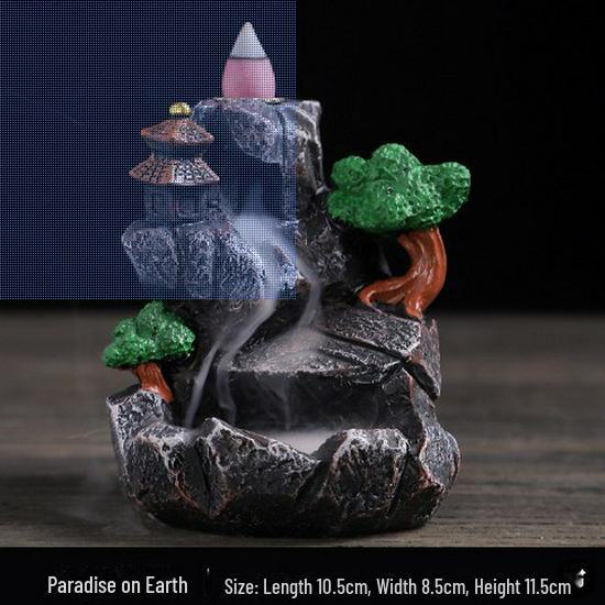 Creative Resin Backflow Incense Burner - Mountain Stream Design, for Sandalwood and Agarwood, Indoor Home Décor