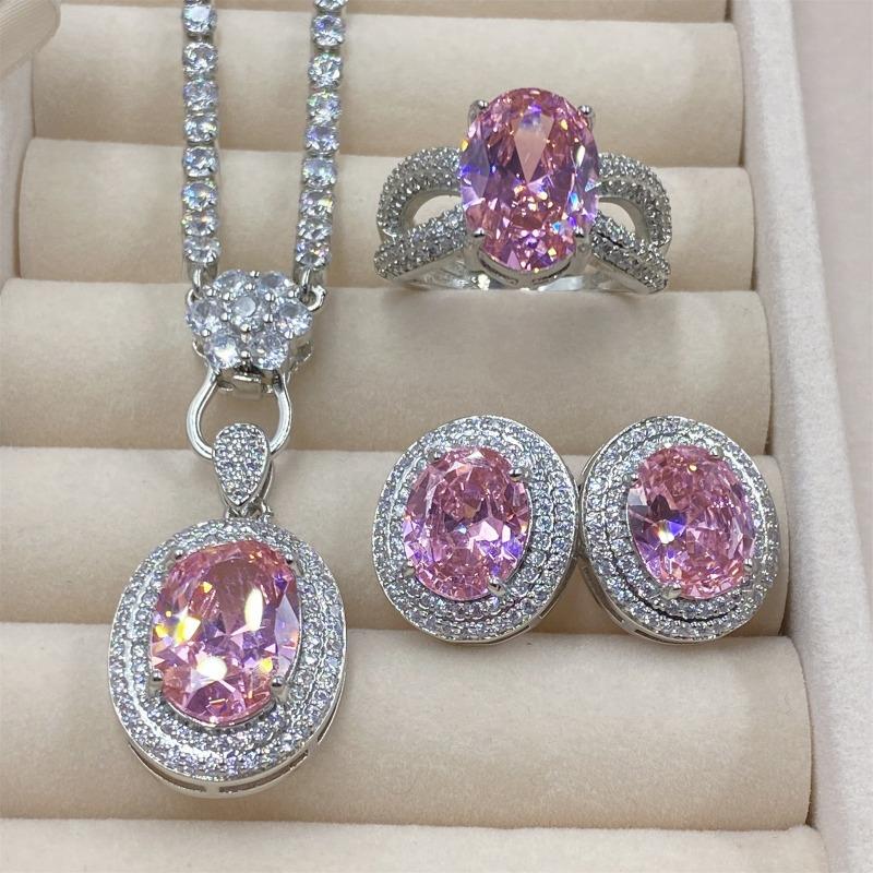 

SACE GEMS классический медный сплав циркон кольцо серьги кулон ожерелье ювелирные наборы подарки для свадебной вечеринки Open розовый