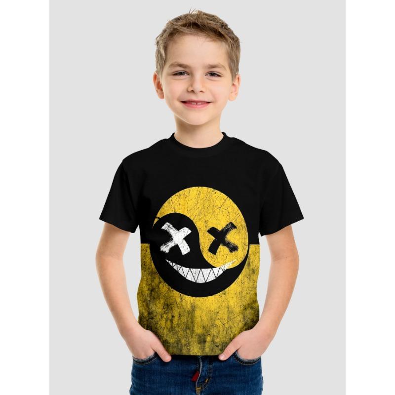 Koszulki dziecięce Letnie z okrągłym dekoltem 3D Wzór z kreskówek Nadruk Top Modne i swobodne Koszulki z krótkim rękawem dla chłopców