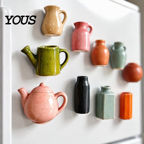 Strong Magnetic Note Holders Mini Ceramic Vase Fridge Magnets, Cute Tiny Flower Magnets for Small Planters Metal Surfaces Artificial Flowers,