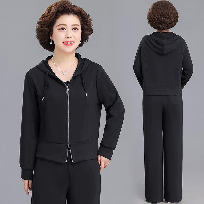

Mom s Spring 2026 Casual Two-Piece Sportswear: Stylish Jacket & Sweatshirt Set for Middle-Aged and Elderly Women 3XL [Recommended for 60-67 kg] чёрный
