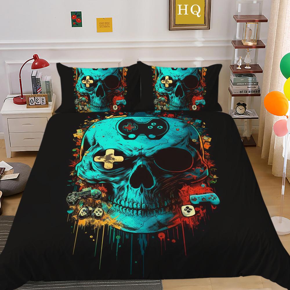 Conjunto de capa de edredom estampado para console de jogos, roupas de cama para casa, design em tamanho completo, capa de cama infantil de alta qualidade