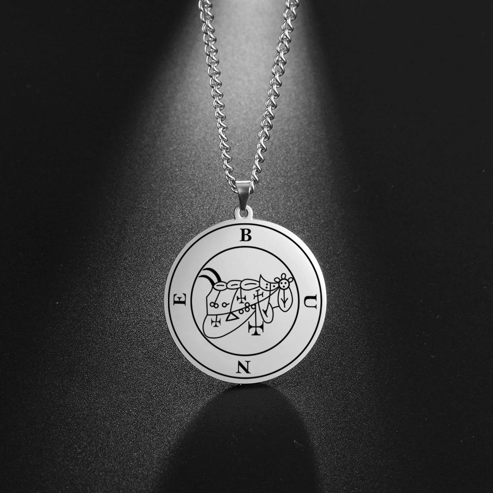 LIKGREAT Edelstahl Kleiner Schlüssel Salomons Okkultes Siegel 72 Dämonen Medaillon Halskette für Männer Frauen Pagan Kabbala Amulett