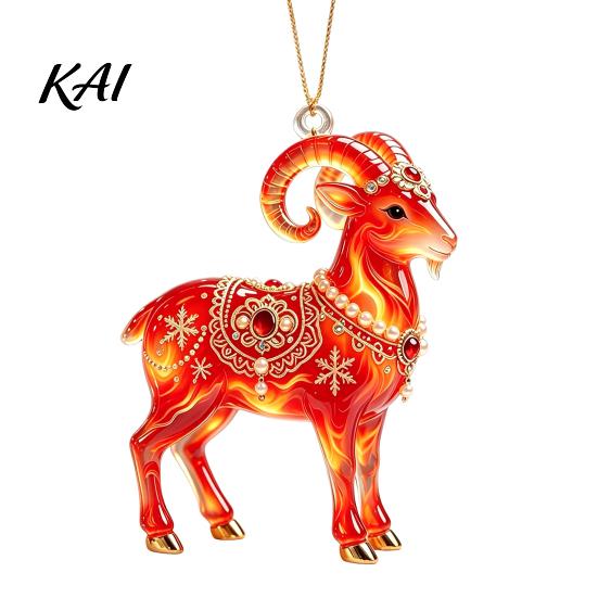 Holiday Party Decor 2D Acrylic Goat Christmas Tree Pendant, Keychain Bag Charm, Cute Sheep Rearview Pendant Decorations Mirror Hanging Ornament