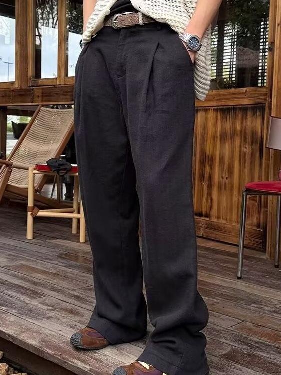 Men's Retro-Inspired Tencel Linen Wide-Leg Casual Pants