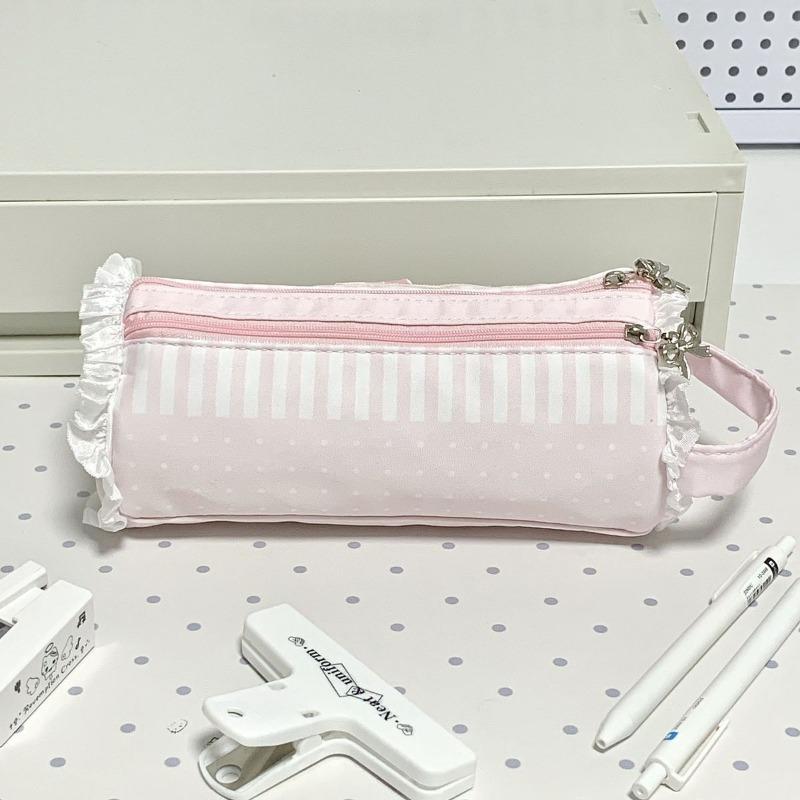 Estuche de Lápices Impermeable para Estudiantes de Gran Capacidad con Adorno de Encaje Rosa