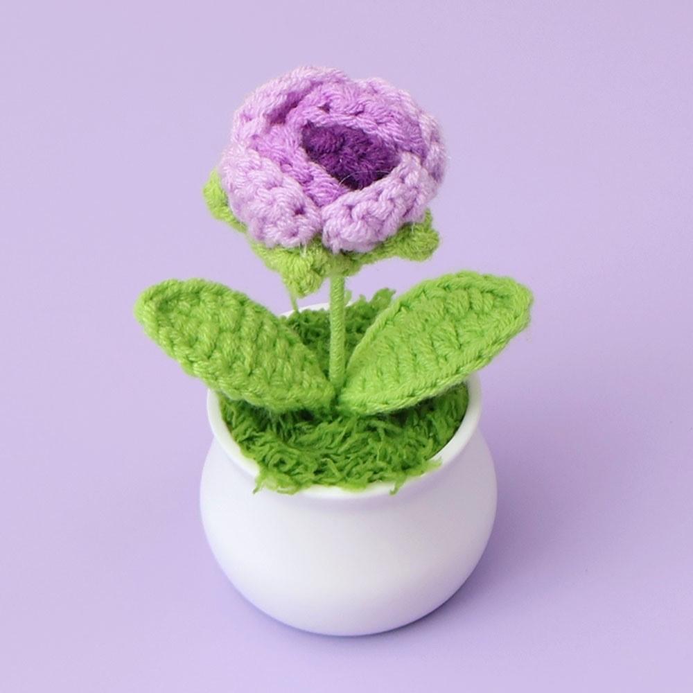 Hand-Knitted Wool Fake Flowers Set: Sunflower, Carnation, Tulip - Desktop Decor, Teacher/Student Gift, Everlasting Bouquet