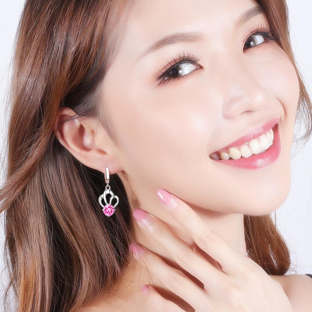 925 Silver Women's Jewelry High Quality Crystal Zircon Hollow Simple Crown Mid-length Earrings