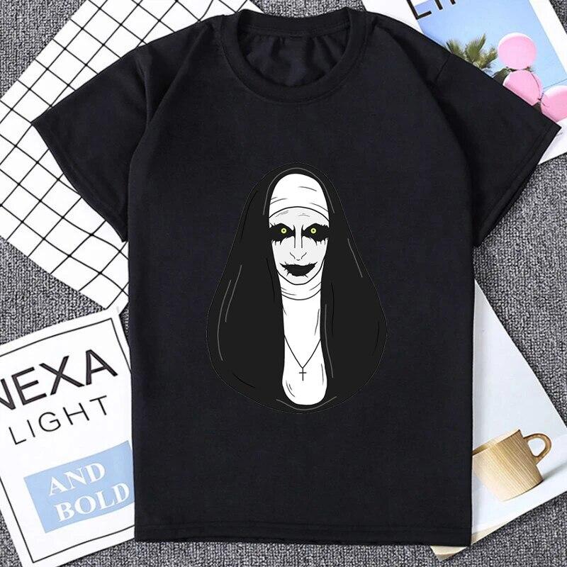 Horror Unholy Nun Graphic Printed Unisexs T-shirt Summer Casual Fashion Loose Soft Modal T Shirt Streetwear Hipster Hip Hop Tees