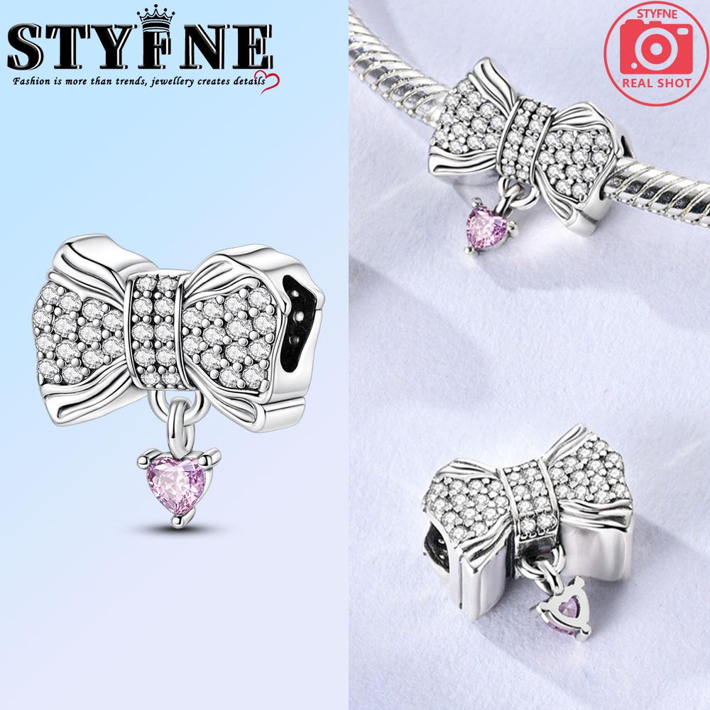 Copper Bow Charms Copper Pink Heart-Shaped Bow Pendants Charms Beads Fit Original Bangle Bracelets Diy Jewelry