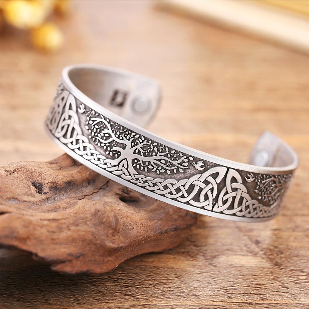 Talisman Gesundheitsarmbänder Lebensbaum Glücksknoten Runen Dreifaltigkeit Magnetische Armspangen Damen Herren Verstellbares Armband