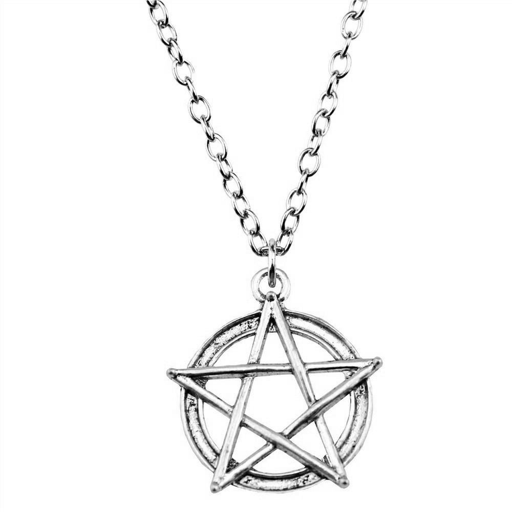 Pentagram keltisk knut hänge stjärna Halsband måne sol Smycken Amulett hantverk 45 cm eller 70 cm lång kedja