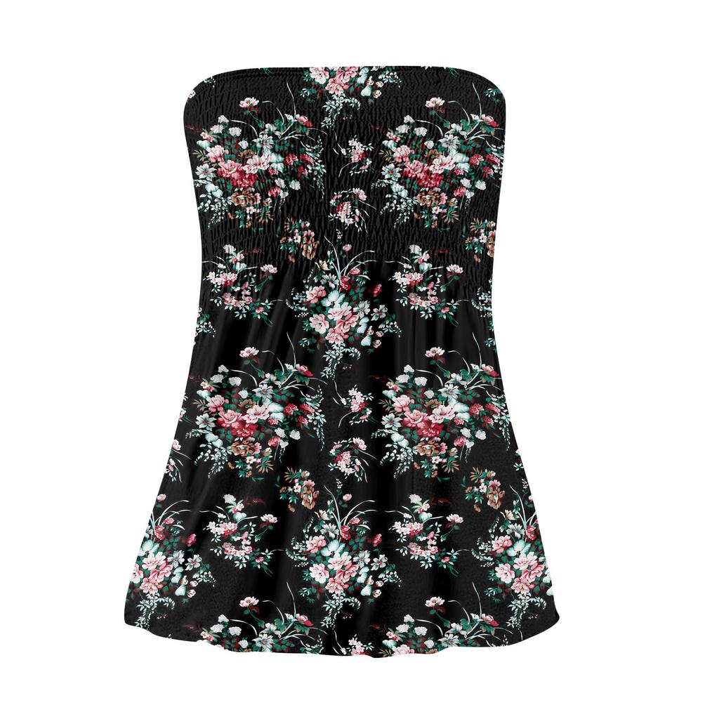 Damskie Topy Eleganckie Casualowe Bluzki Bez Rękawów Top Tube Dla Kobiet, Uroczy Seksowny T-shirt Bez Rękawów z Nadrukiem Odkrywający Ramiona