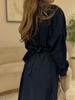 New Autumn/Fall Ins Style Loose Women's Pocket Casual Stand Collar One-Button Cotton Linen Dress