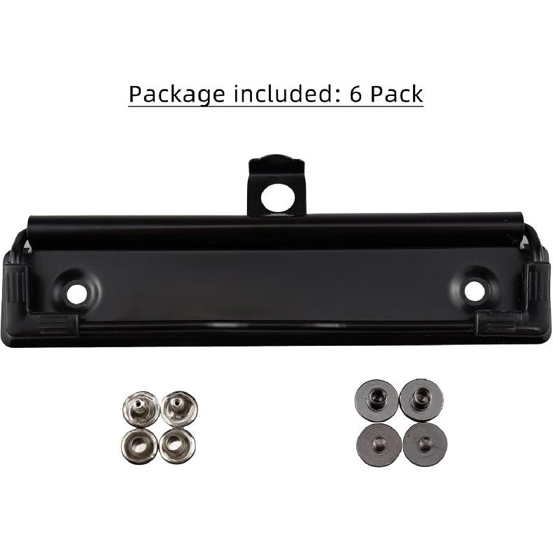 6 Pack Black Metal Clipboard Clips, 4.72" (12cm) Mountable Stainless Steel Clipboard Hardware with Rubber Grip and Hanging Hole for Document File