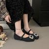 French Rhinestone Square Buckle Single Shoes for Women 2026 Autumn and Winter New Cotton Shoes Wedge