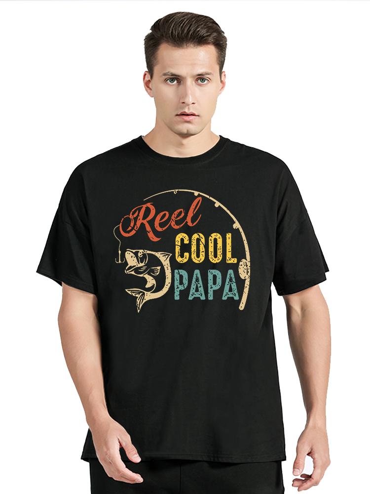 

Men s Clothes Casual Tshirt Reel Cool Papa Tshirt Summer Fishing Rod And Fish Pattern Round O-neck T Shirt Fashion Cotton Tee... S разноцветный