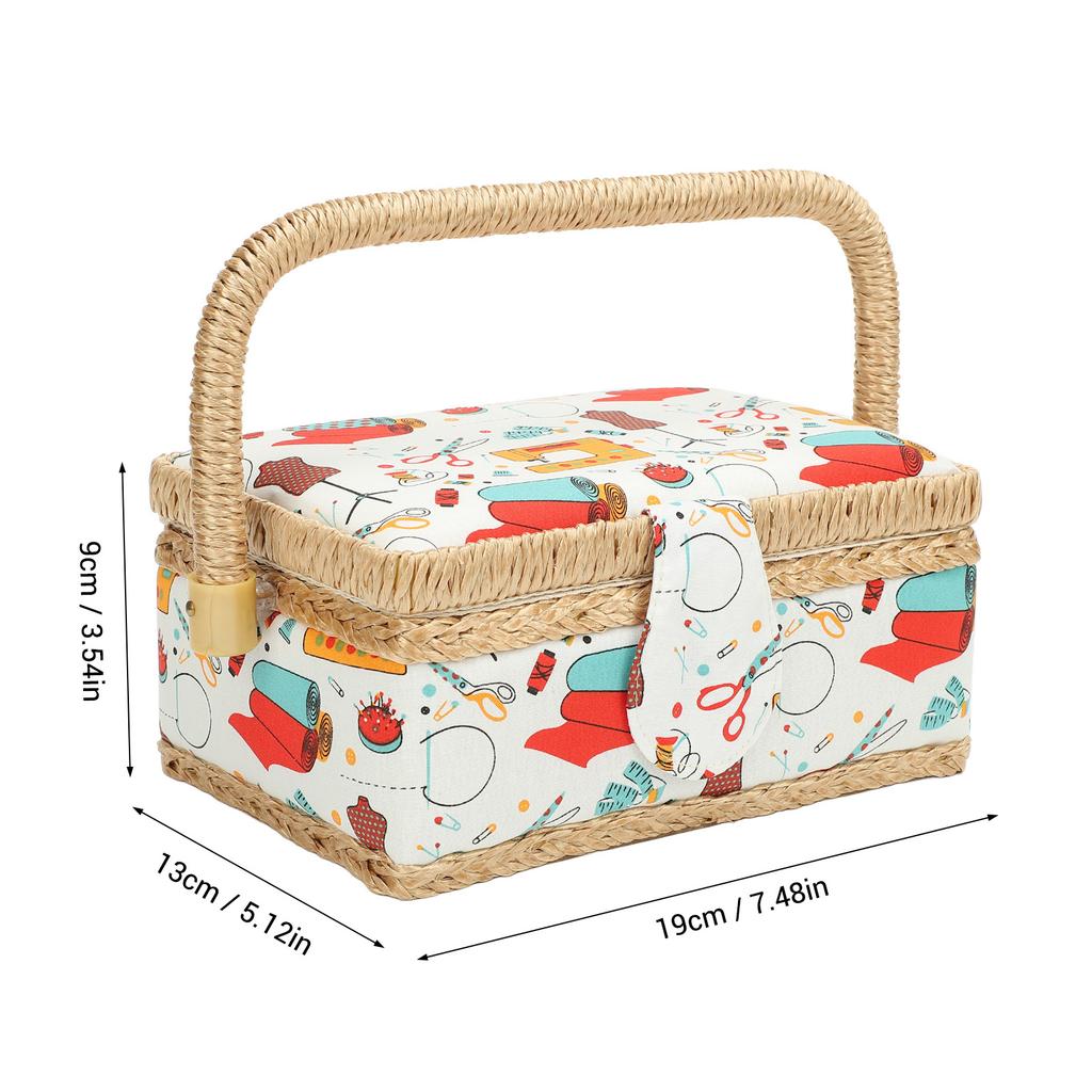 Sewing Basket Polyester Fabric Sewing Supplies Organizer with Removable Plastic Tray for Needle Thread Scissors