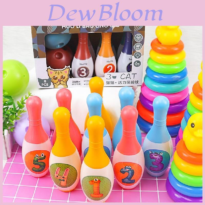 Kids Plastic Bowling Set With 8 Bottles 2 Balls Interactive Indoor Game For Kindergarten Children