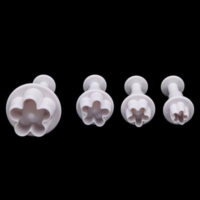 4 Adet Erik Çiçeği Fondan Kek Kesici Piston Kurabiye Kalıbı Dekorasyon Şekerleme Kalıbı