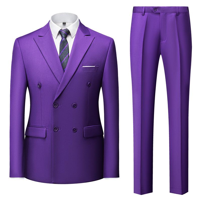 Traje Casual de Doble Botonadura para Hombre Danmo Negocios Trabajo Boda Conjuntos Formales Chaqueta de Traje Sólida + Pantalón 2 piezas