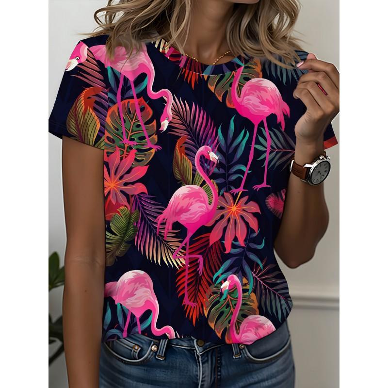 Womens Slim Fit Short Sleeve T-Shirt With 3D Cartoon Animal Print Digital Printing Casual Top