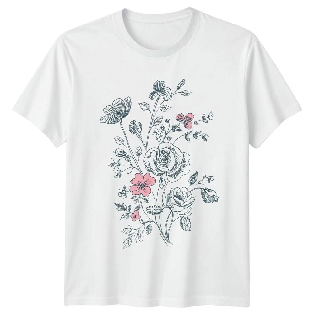 Botanical Line Art Sketch Wildflower Unisexs TShirt Rose Flower S